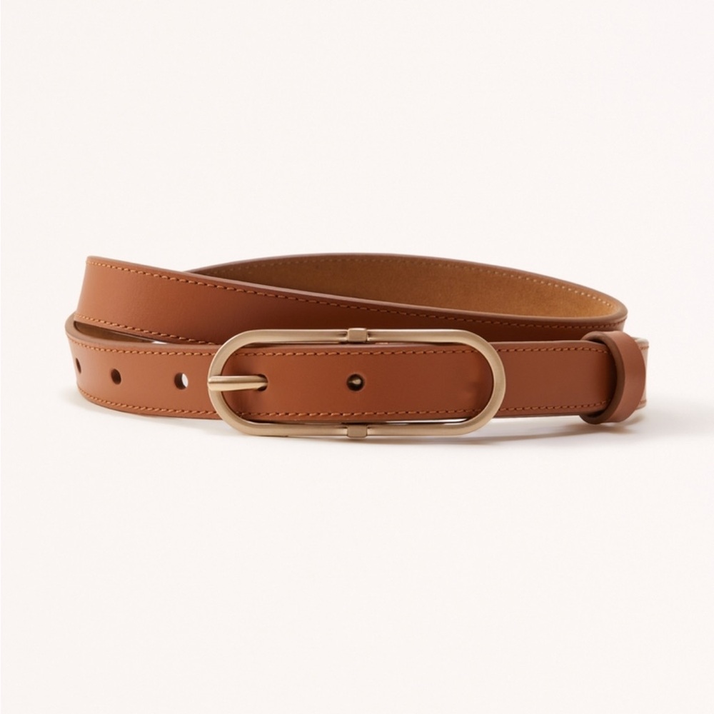 Abercrombie & Fitch Tan Leather Belt with Gold Oval Buckle